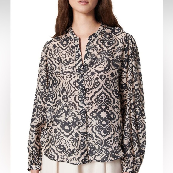 Chufy Gardenia Blouse Lightweight Voile Stencil Print NWT Top Button Front - Picture 2 of 16